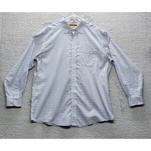 Gold Label Roundtree Men's 17 1/2  35 Light Blue Plaid Fitted Button Down Shirt
